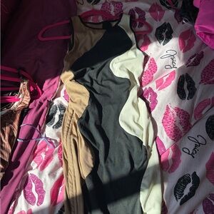 SHEIN Colorblock Midi Dress in Black, Tan, Cream